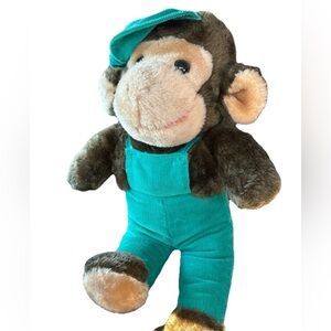 Vintage Plush Interpur Monkey Made In Korea Green Corduroy Overalls 16"